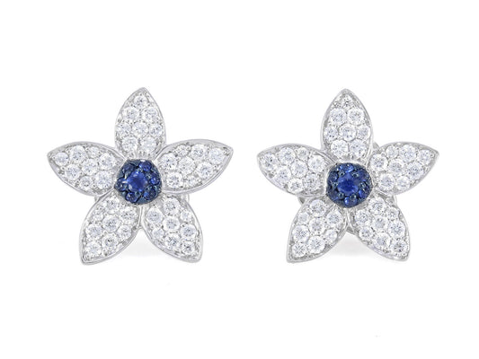 Rhonda Faber Green Diamond and Sapphire Flower Earrings in 18K White Gold