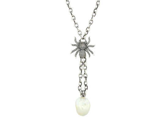 Irit Design Pearl and Diamond Necklace in Sterling Silver