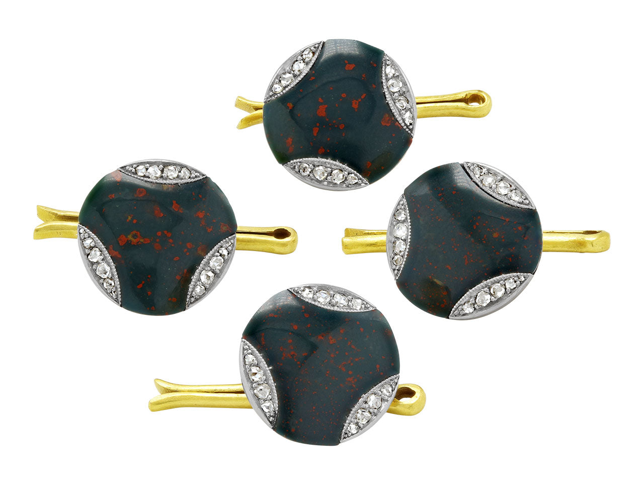 Art Deco Bloodstone and Diamond Dress Set in 18K and 14K Gold