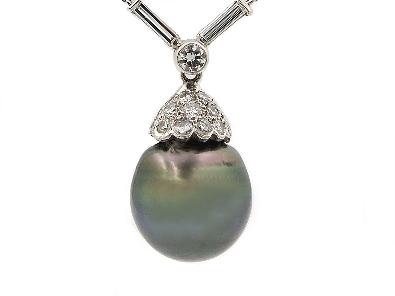 Tahitian Pearl and Diamond Pendant in Platinum