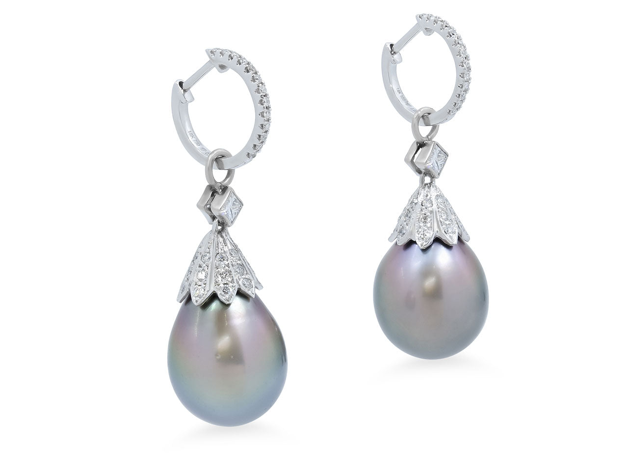 Tahitian Pearl Diamond Earrings in 18K White Gold