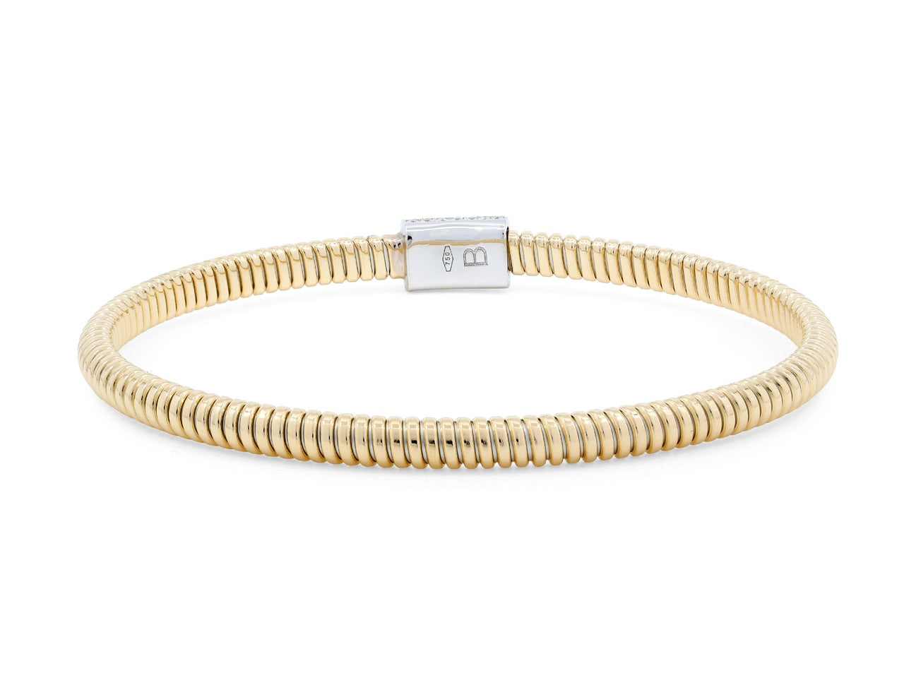 Thin Tubogas Bracelet with Diamond Clasp, in 18K Yellow Gold, by Beladora