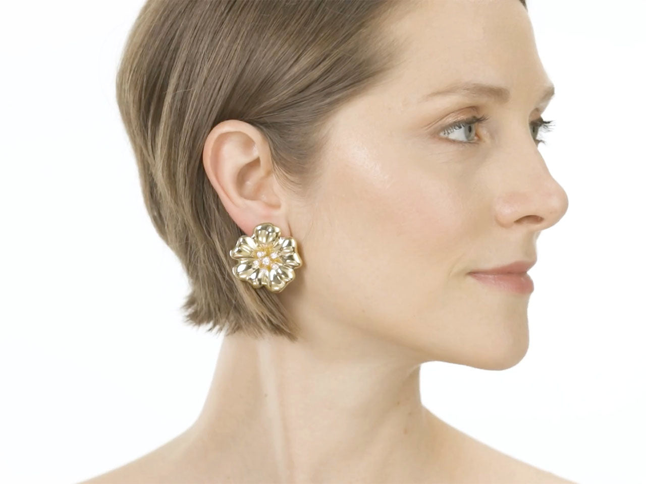 Tallarico Diamond Flower Earrings in 18K Gold