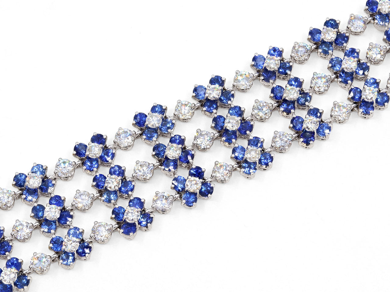 Sapphire and Diamond Floral Bracelet in 18K White Gold