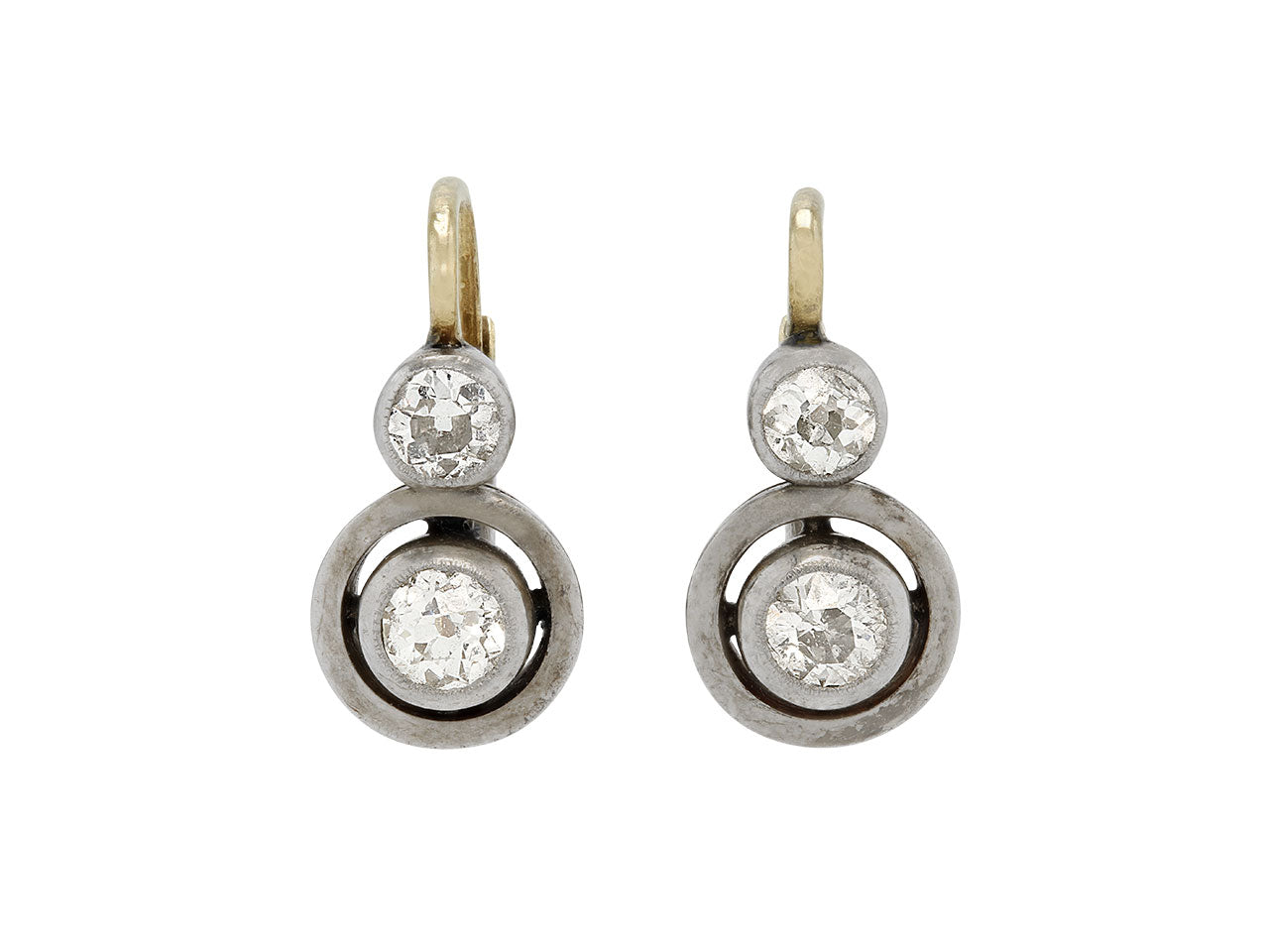 Antique Victorian Old Mine-cut Diamond Earrings in Silver and 14K