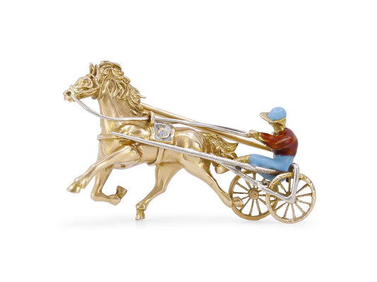 Harness Racing Horse Pin in 18K Gold