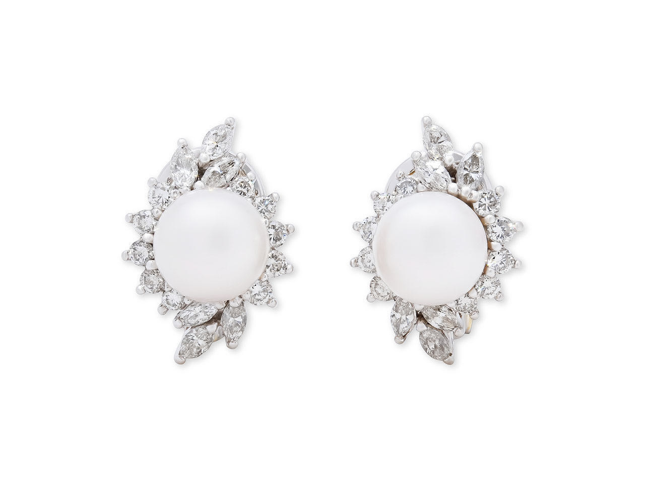 Pearl and Diamond Earrings in Platinum