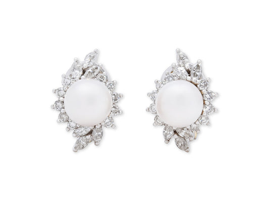 Pearl and Diamond Earrings in Platinum