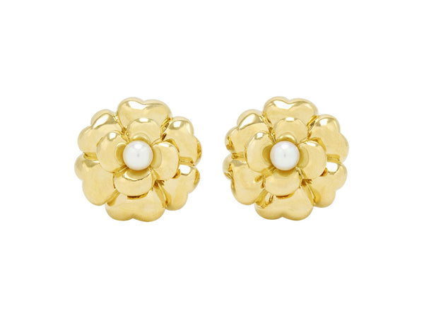 Chanel 'Camellia' Pearl Earrings in 18K Gold #510589