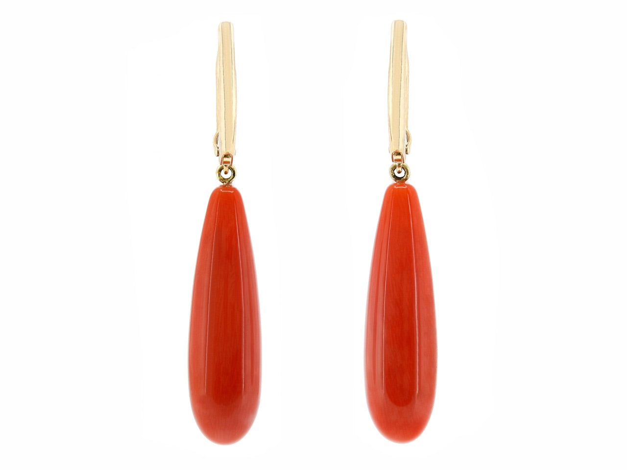 Beladora 'Bespoke' Red Coral and Diamond Dangle Earrings in 18K Gold