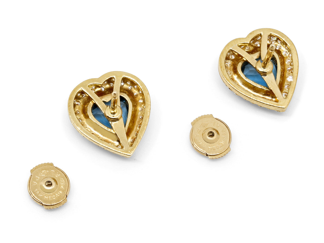 Diamond and Blue Topaz Heart Earrings in 18K Gold