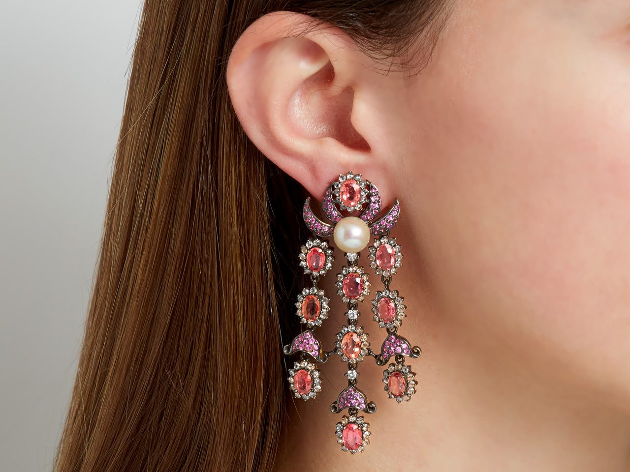 Laura Munder 'Chandelier' Pink Sapphire and Diamond Earrings in 18K