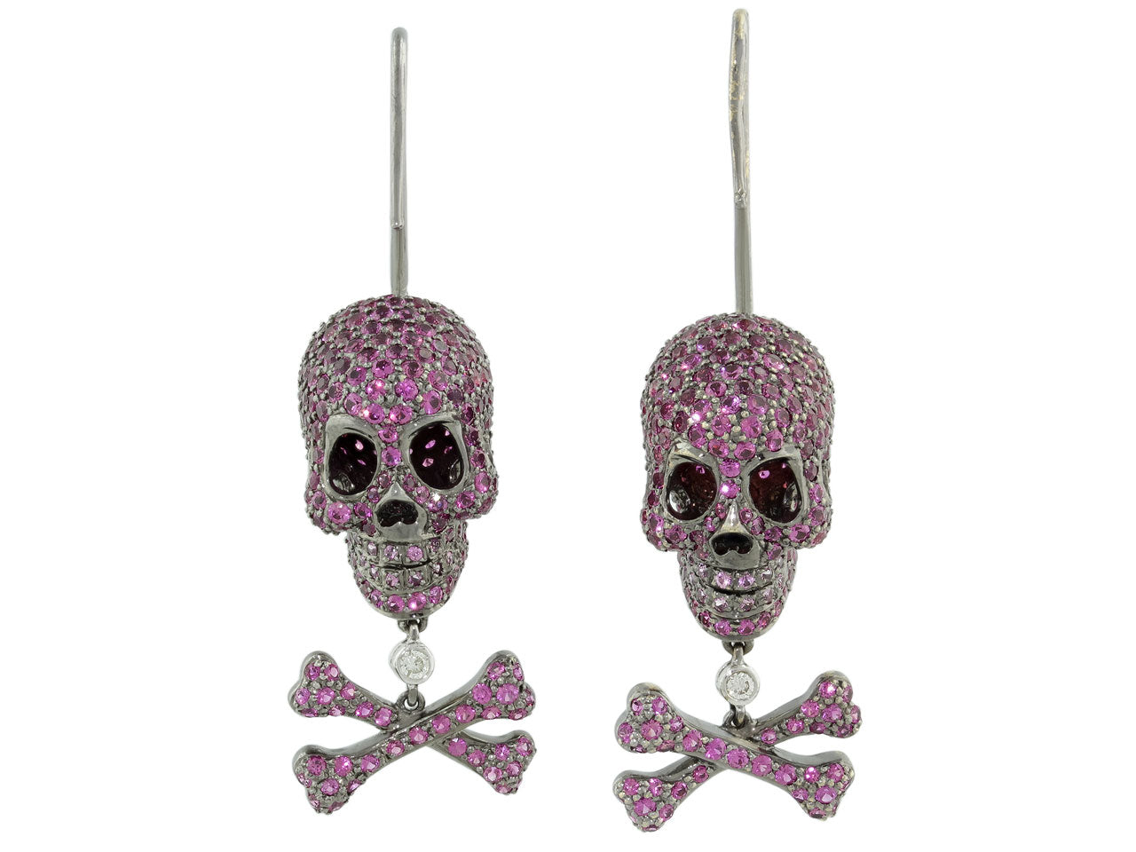 Lydia Courteille Ruby and Diamond Skull and Crossbones Earrings  in 18K