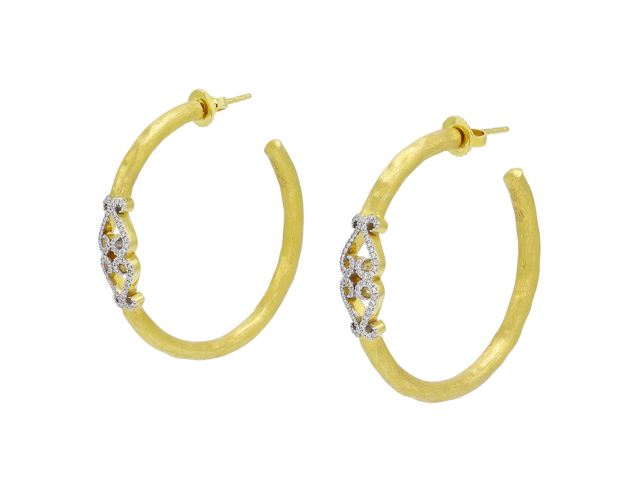 Rhonda Faber Green Diamond Double-Heart Hoop Earrings in 22K Gold, Large