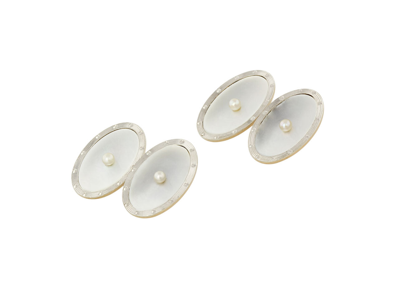 Art Deco Mother-of-Pearl and Pearl Cufflinks in Platinum and 14K