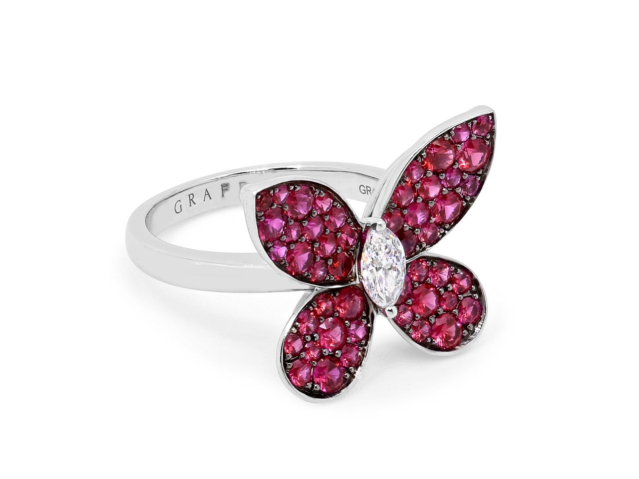Graff Butterfly Diamond and Ruby Ring in 18K White Gold