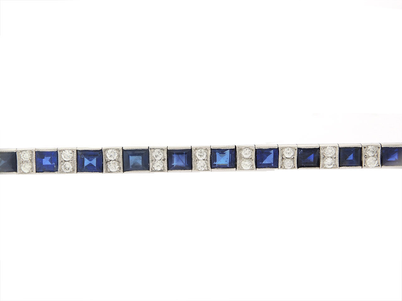 Diamond and Sapphire Line Bracelet in Platinum