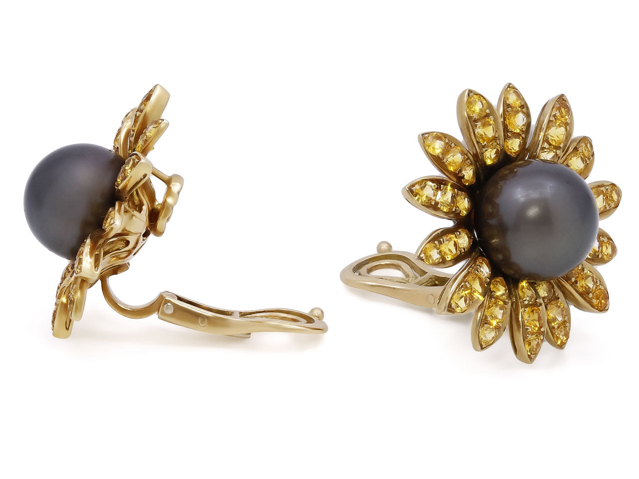 Sabbadini Tahitian Pearl and Yellow Sapphire Earrings in 18K Gold