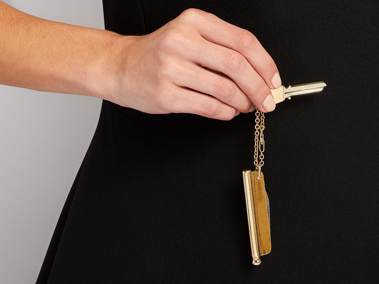 Keychain with Pocket Knife and Key Blank in 14K Gold