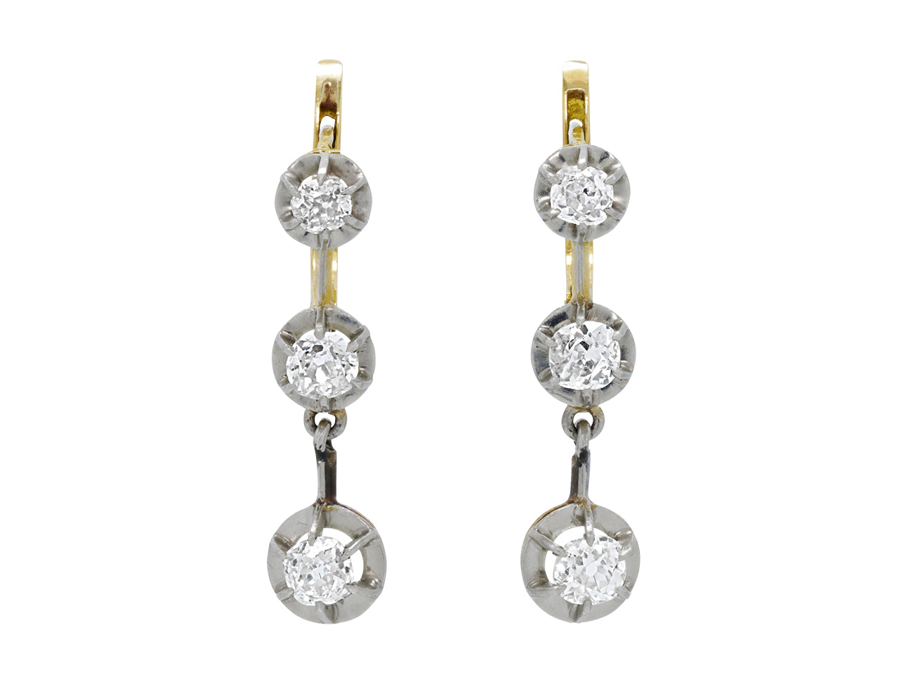Antique Edwardian Diamond Line Earrings in Platinum over Gold