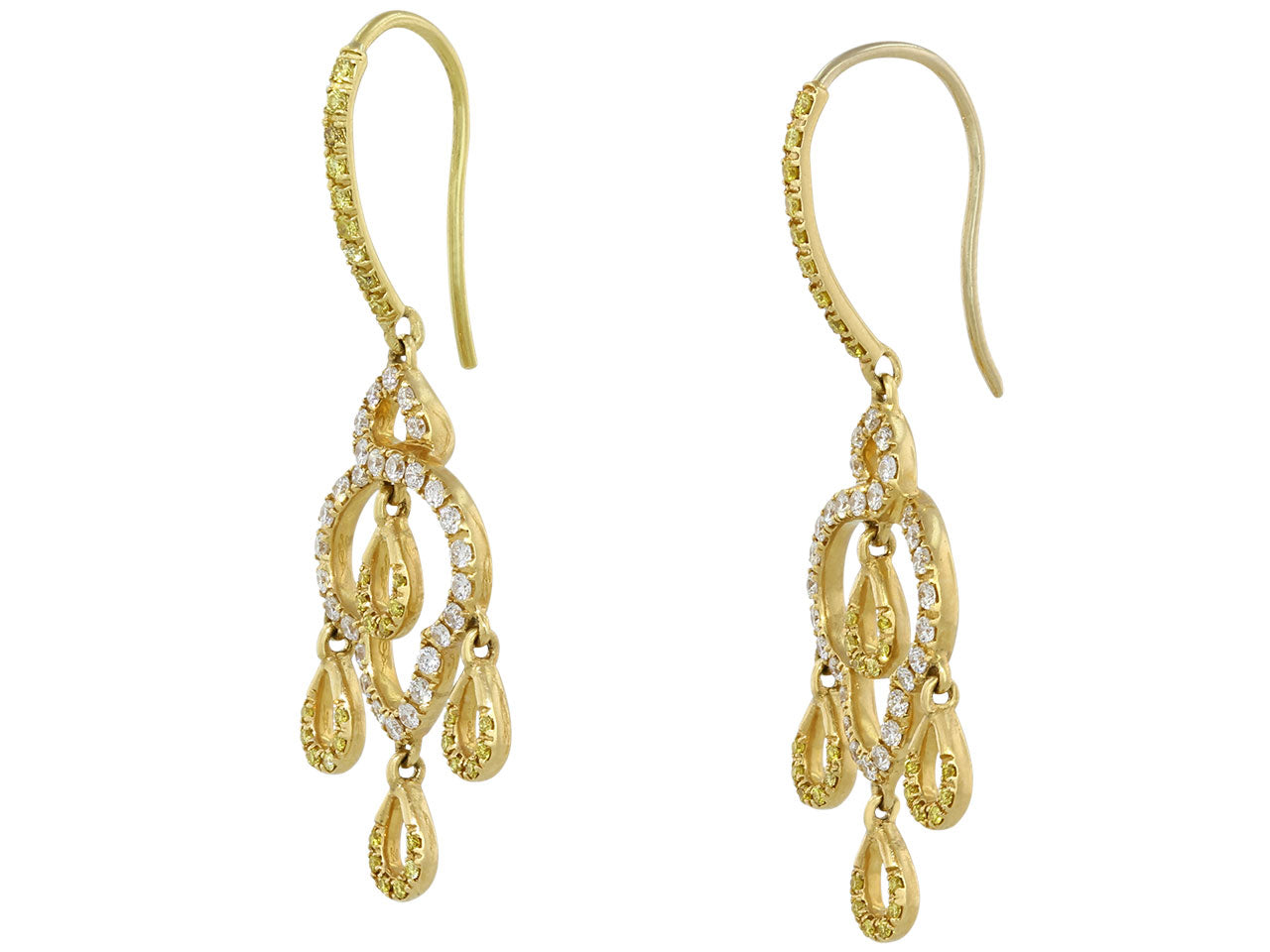 Alan Friedman Yellow and White Diamond Dangle Earrings in 18K