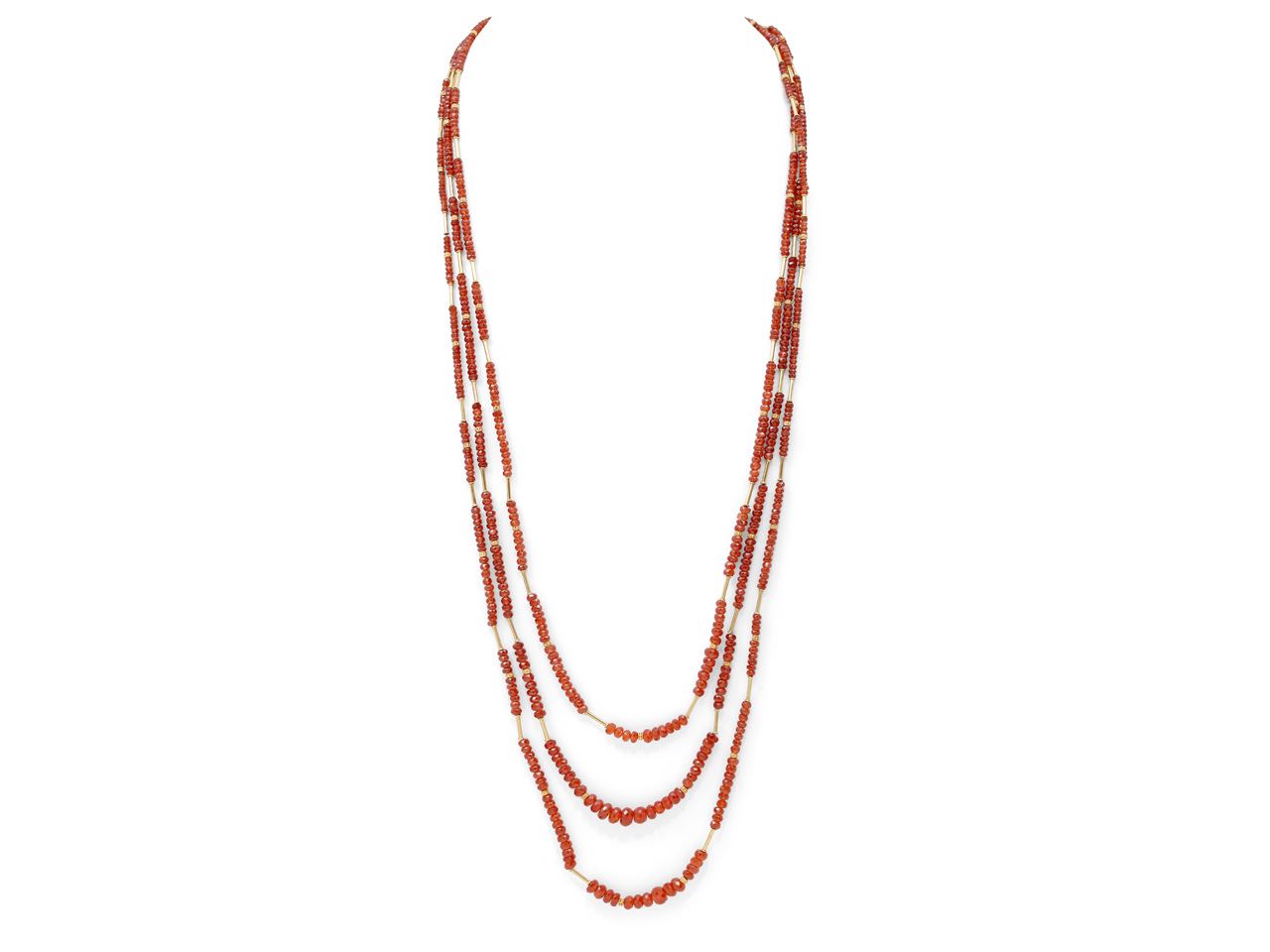 Three Strand Amber Bead Necklace in 18K Gold
