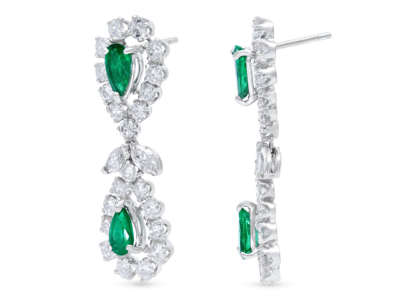 Beladora 'Bespoke' Emerald and Diamond Drop Earrings in Platinum