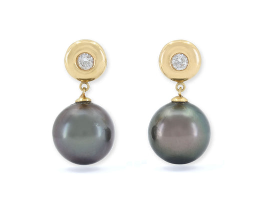 Tahitian Pearl and Diamond Earrings in 18K Gold