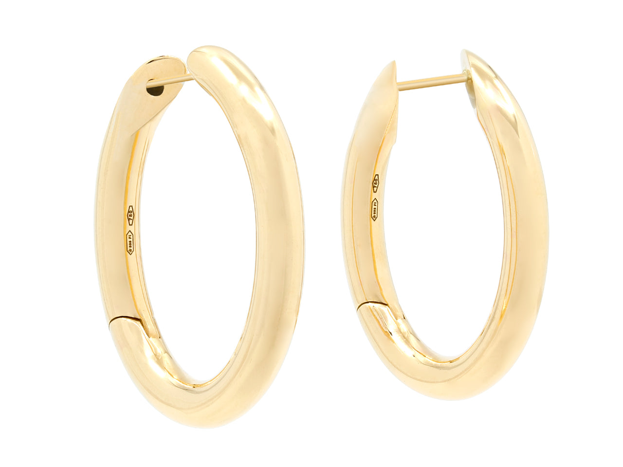 Hinged Elongated Hoop Earrings in 18K Gold, by Beladora