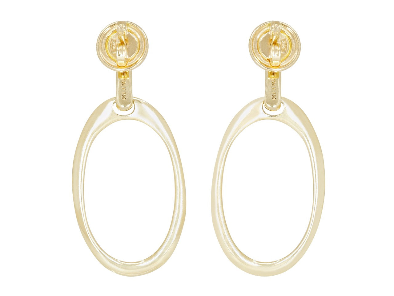 Oval Hoop Earrings with Diamond Tops in 18K Gold, by Beladora