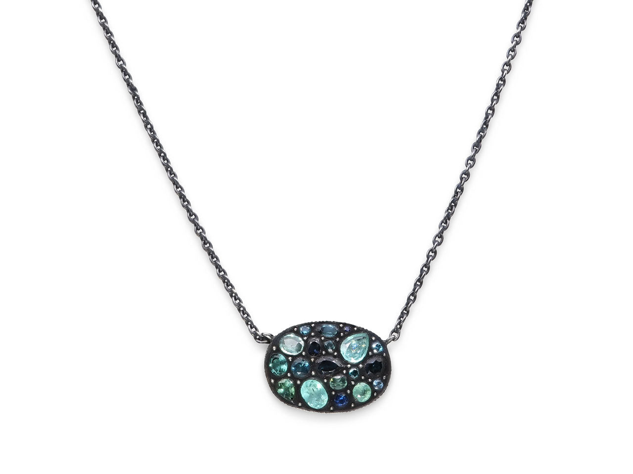 Gemstone 'Sara' Necklace in 18K Blackened Silver, by Yossi Harari