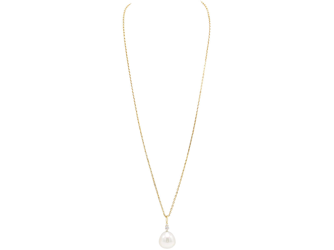 South Sea Pearl and Diamond Chain Pendant in 18K Gold