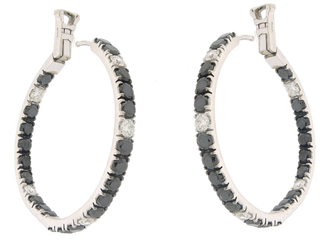Black Sapphire Diamond Hoop Earrings in 18K