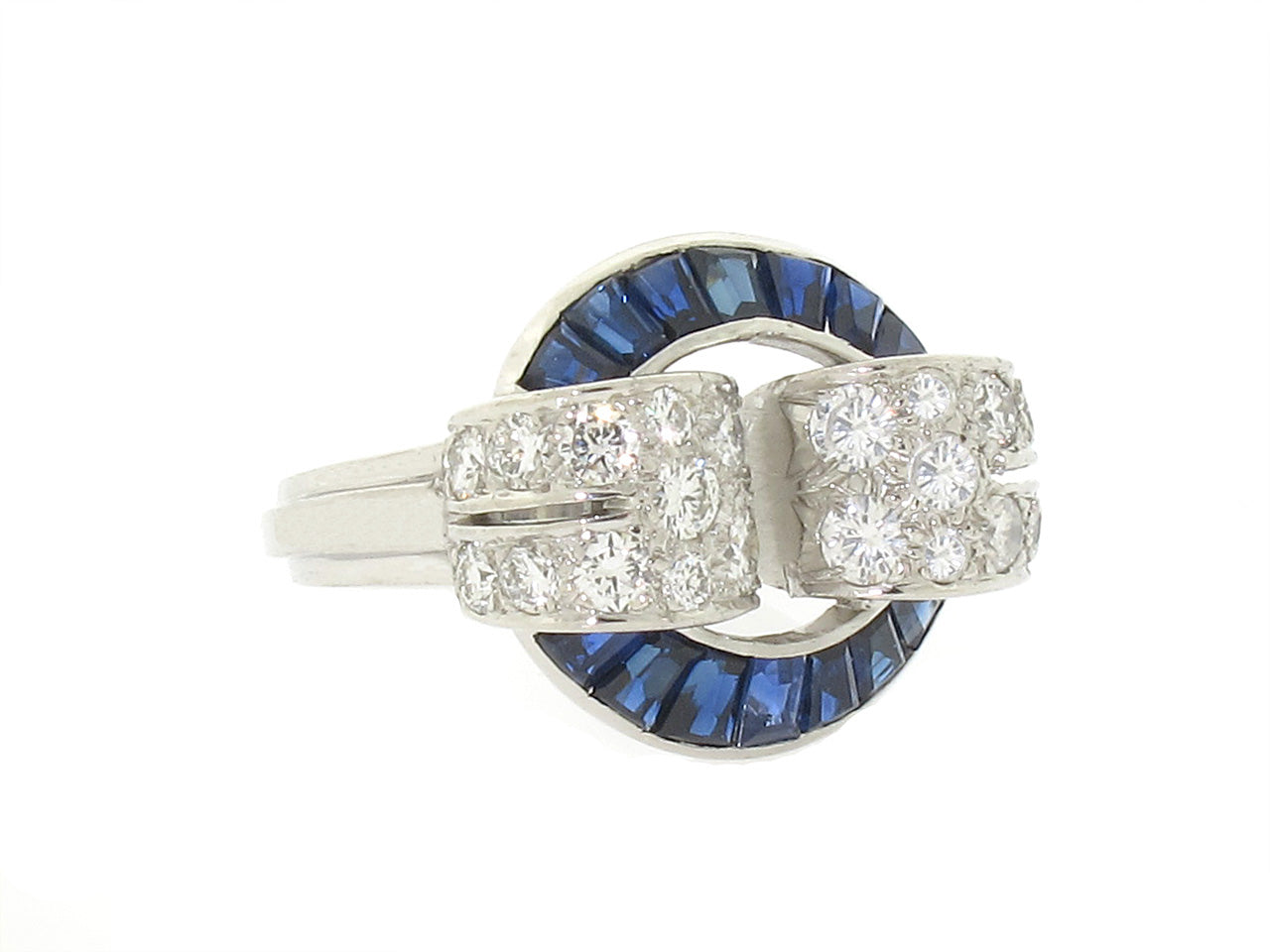 Oscar Heyman Retro Sapphire and Diamond Ring in Platinum