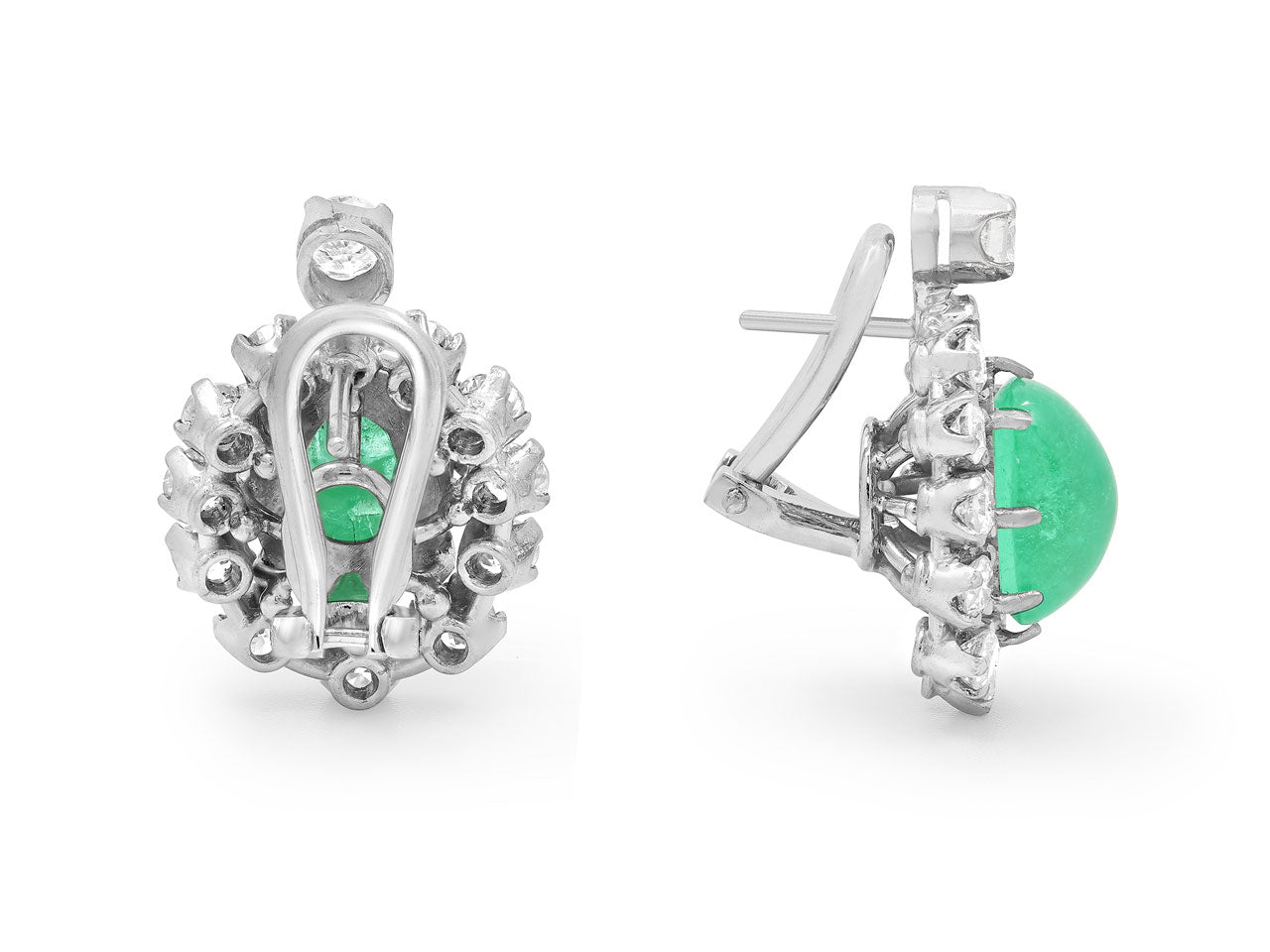 Cabochon Emerald and Diamond Earrings in Platinum
