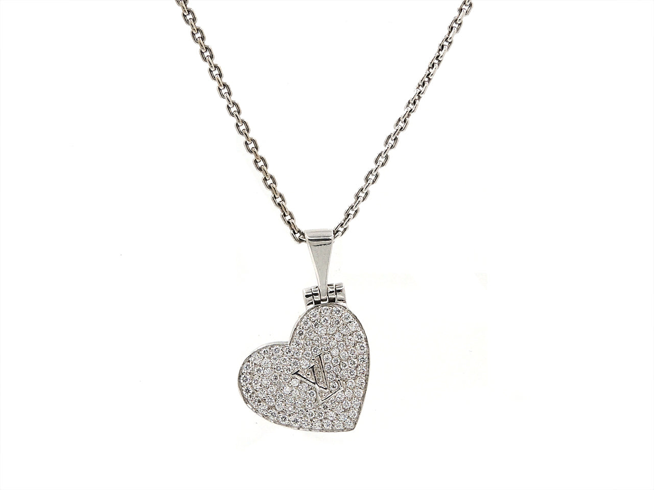 Louis Vuitton Diamond Heart Locket Necklace in 18K White Gold