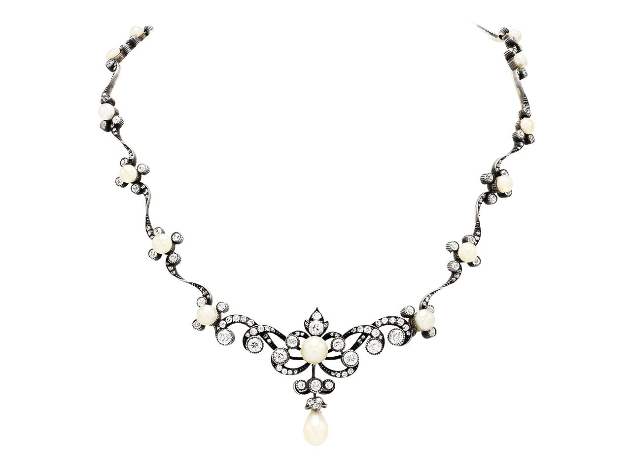Antique Victorian Natural Pearl and Diamond Necklace