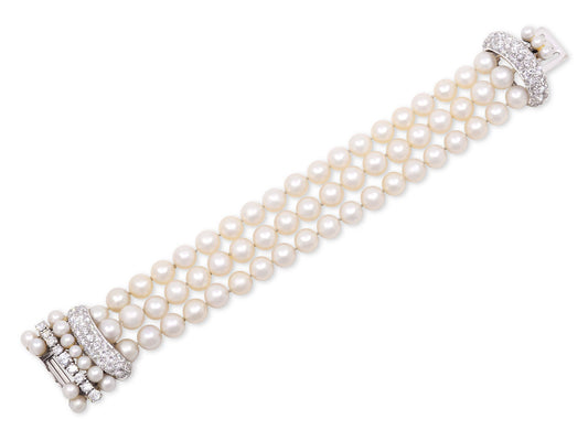 Pearl and Diamond Bracelet in 14K White Gold