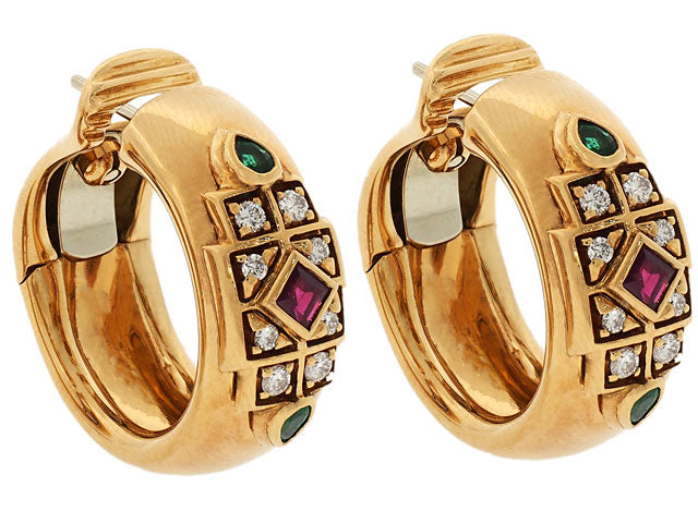 Cartier Ruby, Emerald and Diamond Earrings in 18K Gold
