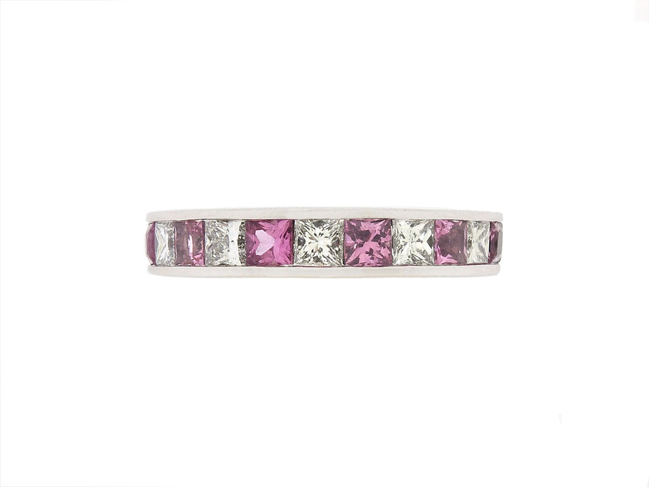 Diamond and Pink Sapphire Ring in 18K White Gold