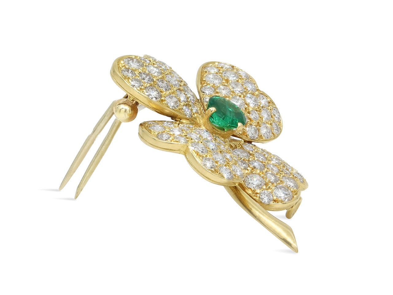 Croghan's Estate Diamond & Emerald 18K Yellow Gold Brooch