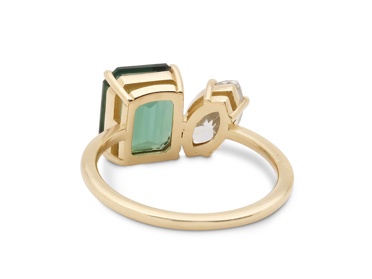 Beladora 'Bespoke' 'Toi et Moi' Green Tourmaline and Diamond Ring in 18K Gold