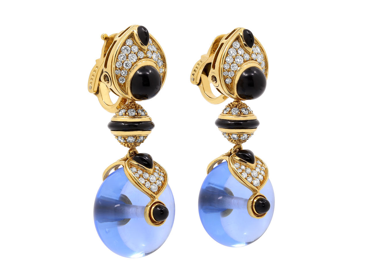 Marina B. 'Pneu' Black Jade, Quartz and Pavé Diamond Earclips in 18K Gold