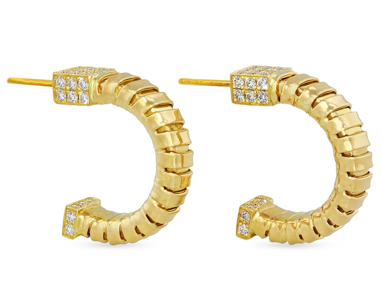 'Veneto' Diamond Hoop Earrings with Diamond Terminals in 18K Gold