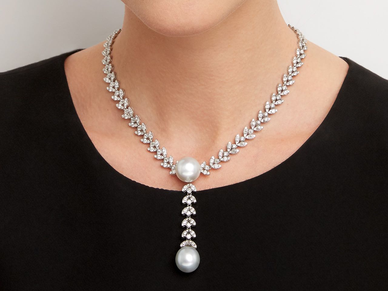 South Sea Pearl and Diamond Necklace in 18K White Gold