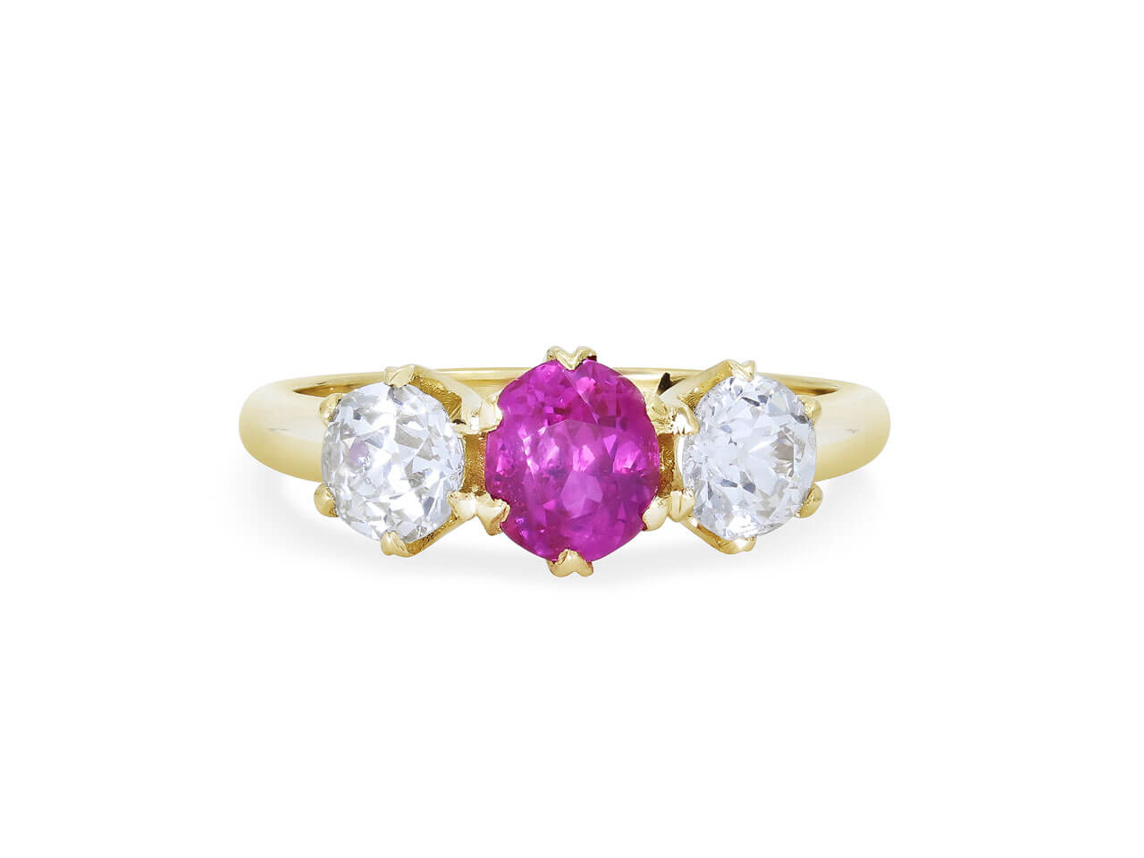 Beladora 'Bespoke' Three Stone Pink Sapphire and Diamond Ring in 14K Gold