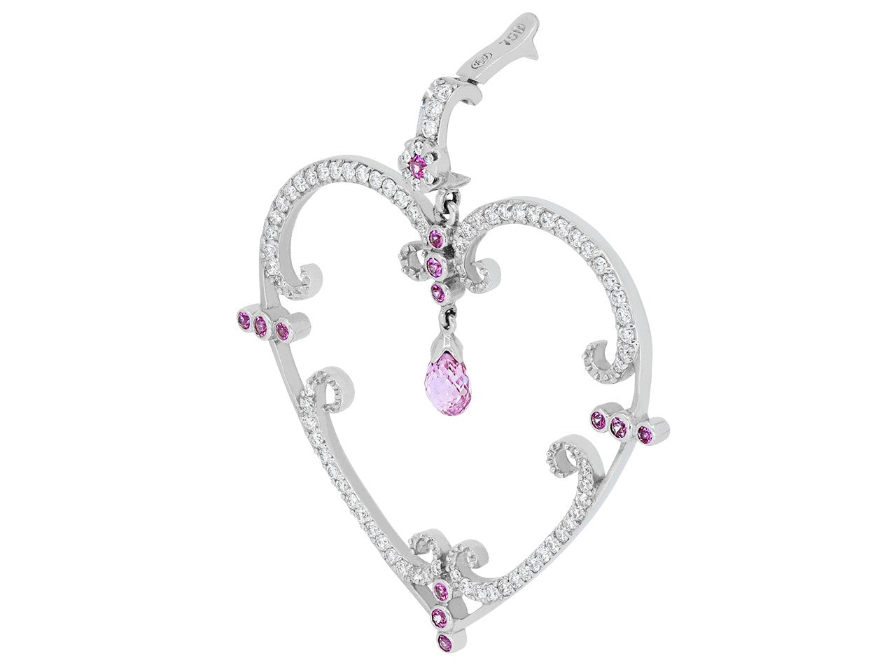 Rhonda Faber Green 'Filigreen Heart' Diamond and Pink Sapphire Pendant in 18K White Gold