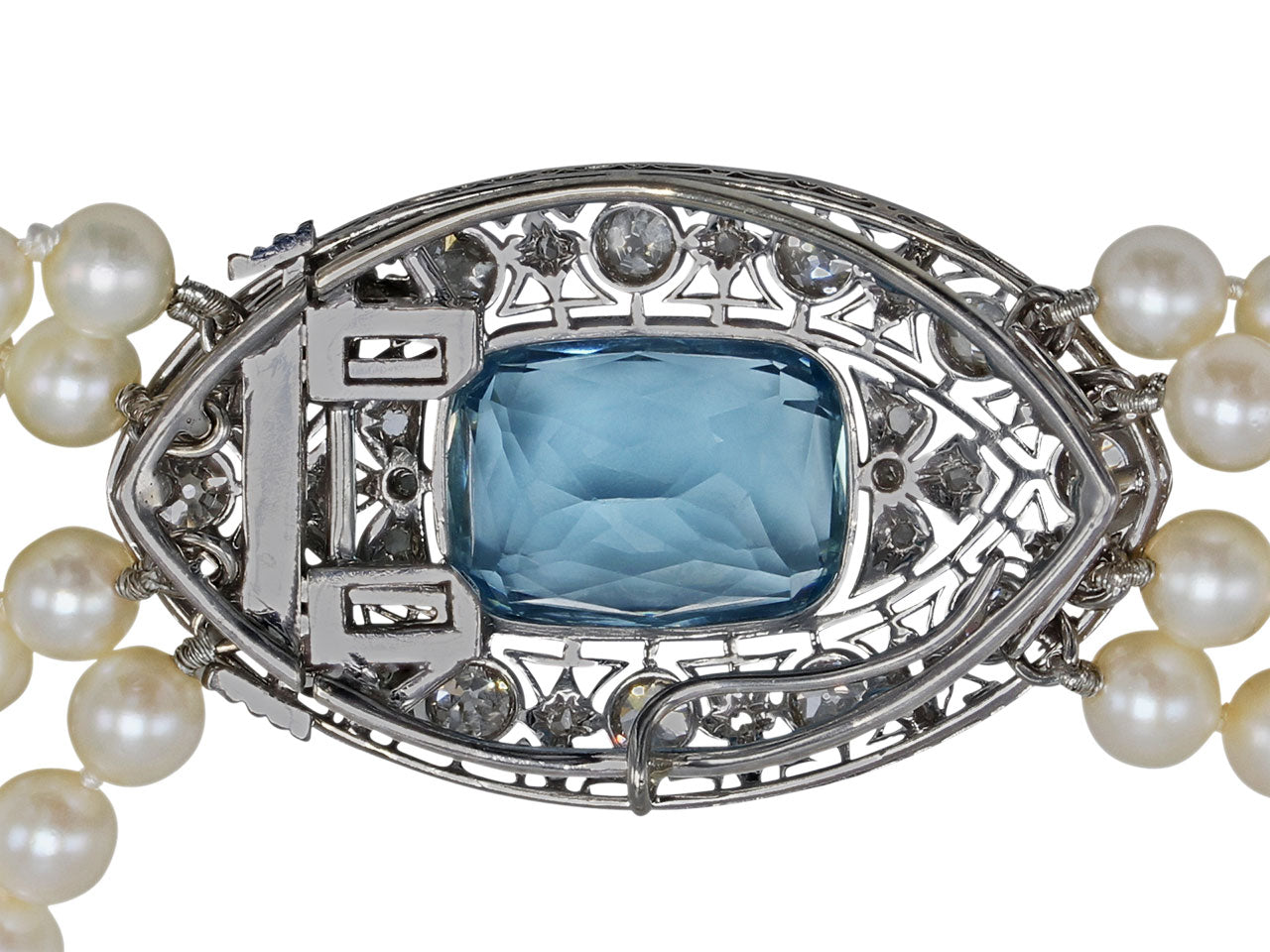 Antique Edwardian Aquamarine and Pearl Necklace in Platinum