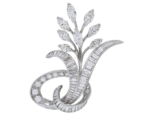 Mid-Century Diamond Flower Brooch in Platinum