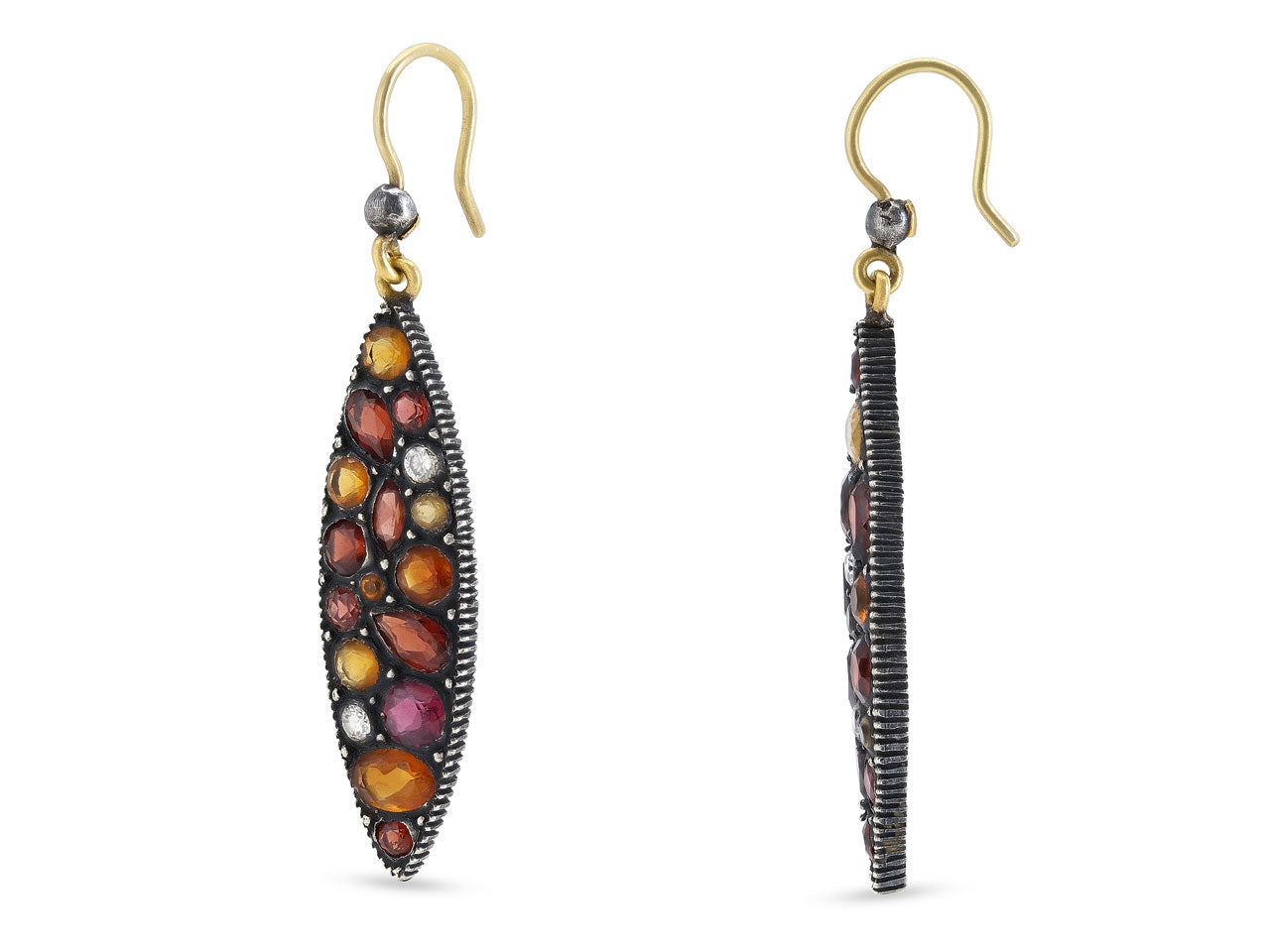 Multi-Colored Gemstone Earrings in Blackened Silver, by Yossi Harari